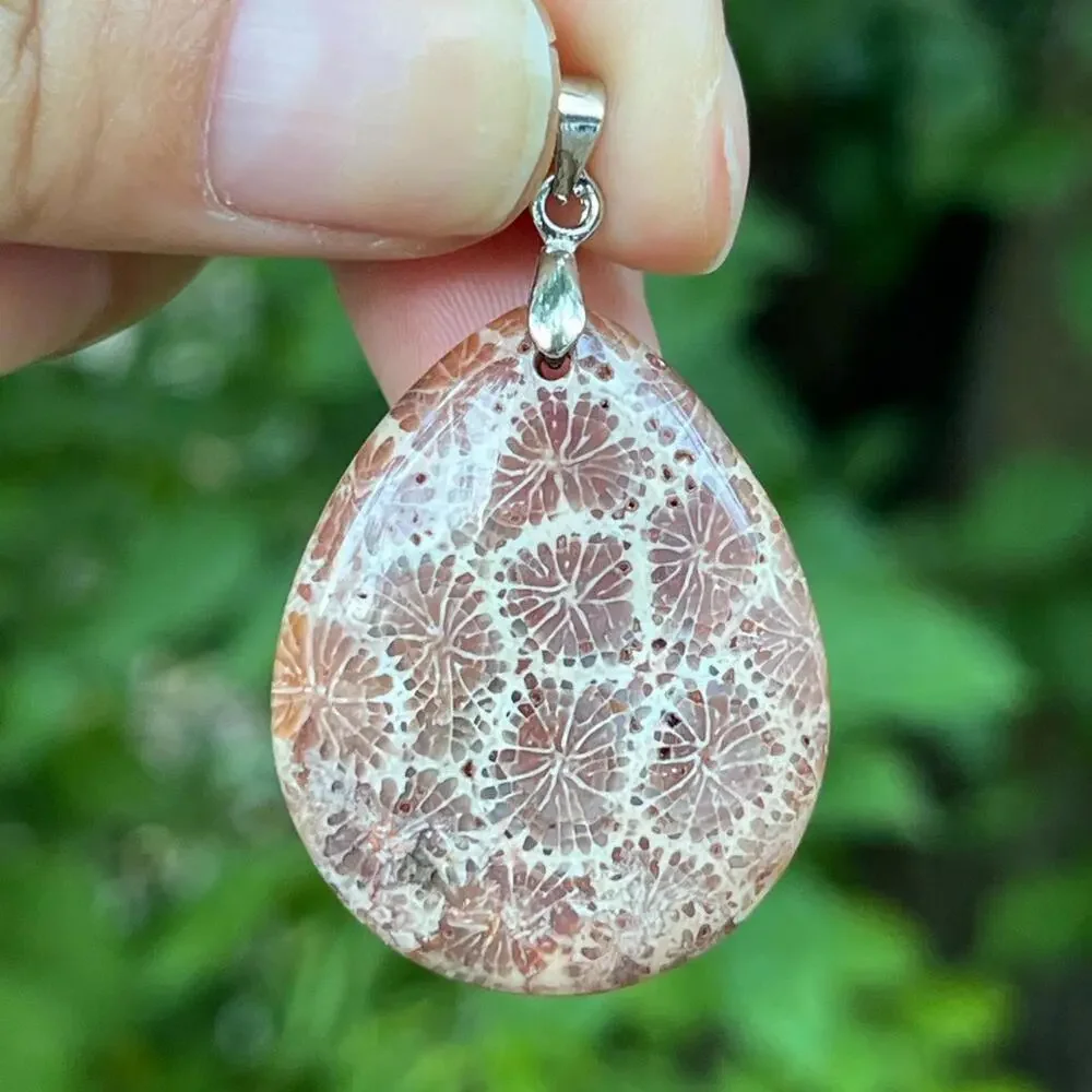 Sterling silver‎ flower pattern coral jade pendant 0920